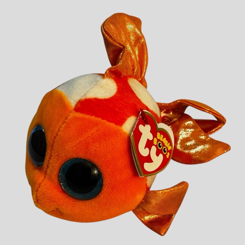 TY Beanie Boos 2016 Sami Orange Goldfish Plush Toy Metallic Fins 6” Long